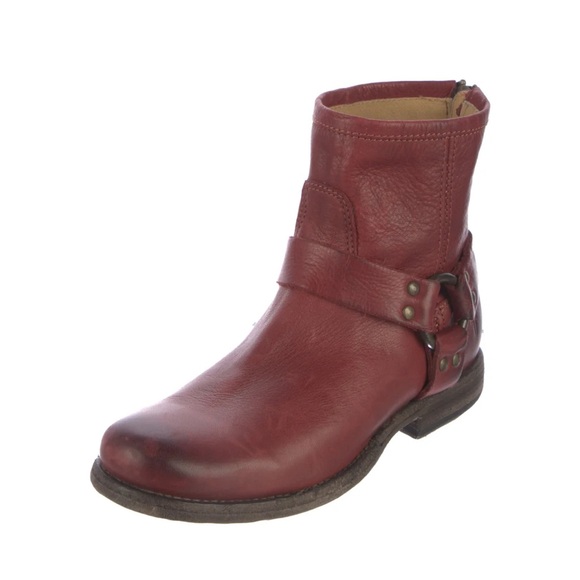 Frye Philip harness Red Leather Ankle boots Size:9.5 B - Picture 1 of 13